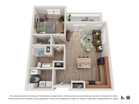 Floor plan for 1 bed, 1 bath, 810 sqft